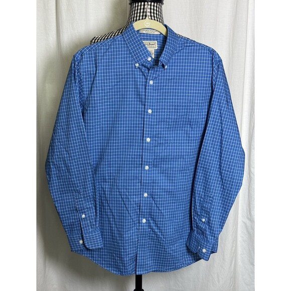 L.L. Bean Button Down Shirt Size S Reg Wrinkle Resistant Blue Check 100% Cotton - Picture 1 of 7